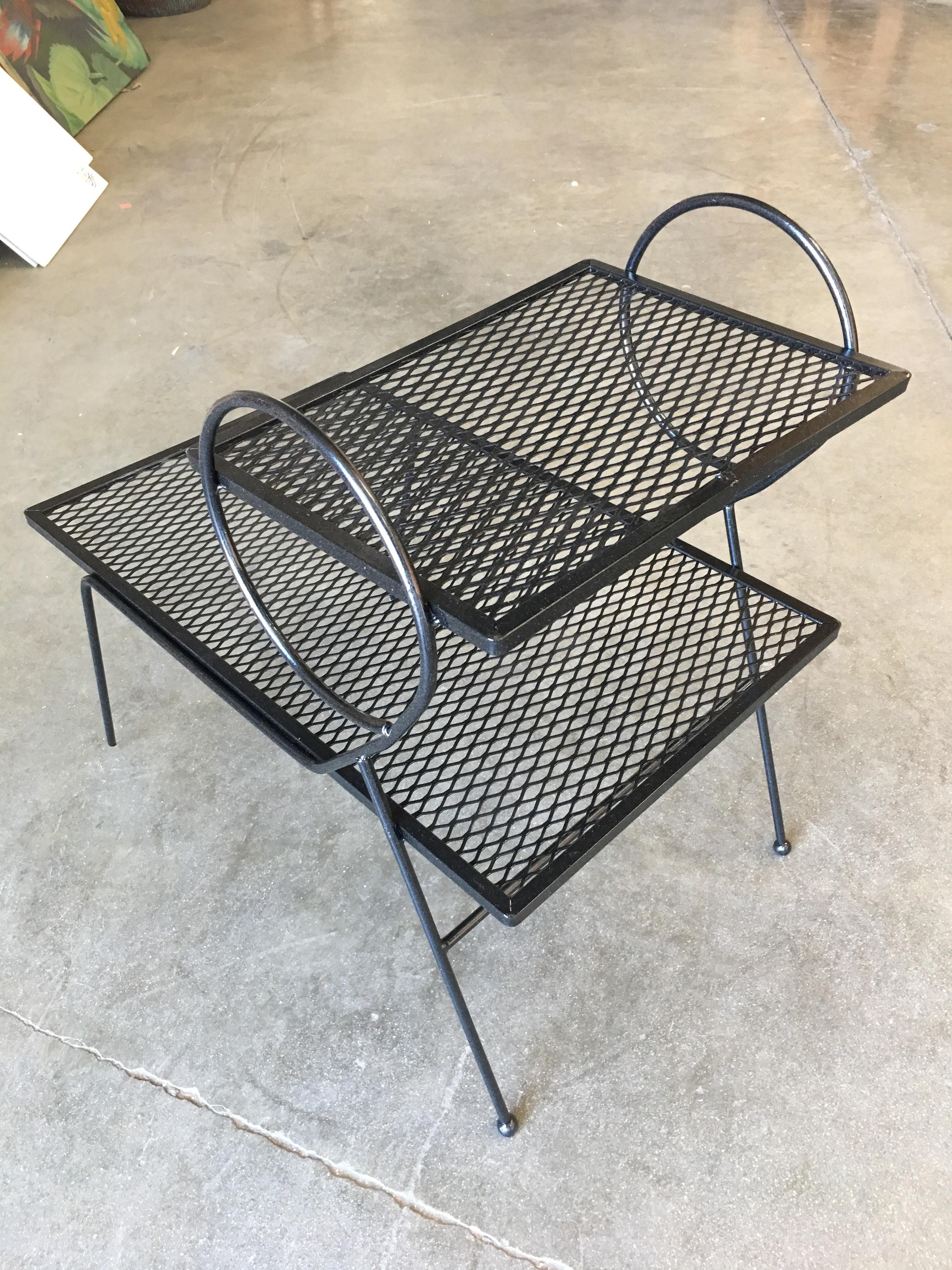 Early Two-Tier Art Deco Mesh Steel Outdoor/Patio Side Table by Woodard In Excellent Condition In Van Nuys, CA