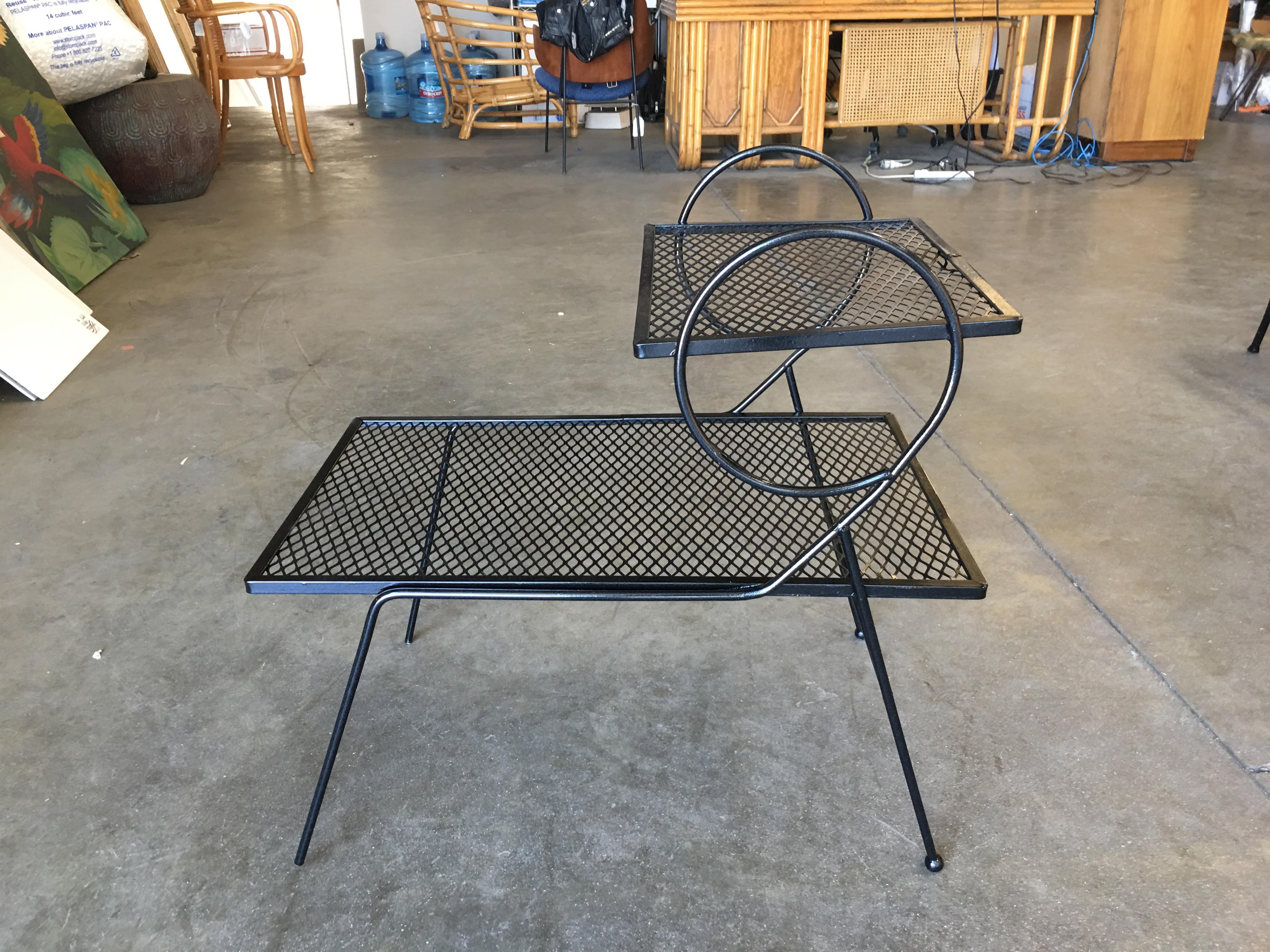 Mid-20th Century Early Two-Tier Art Deco Mesh Steel Outdoor/Patio Side Table by Woodard