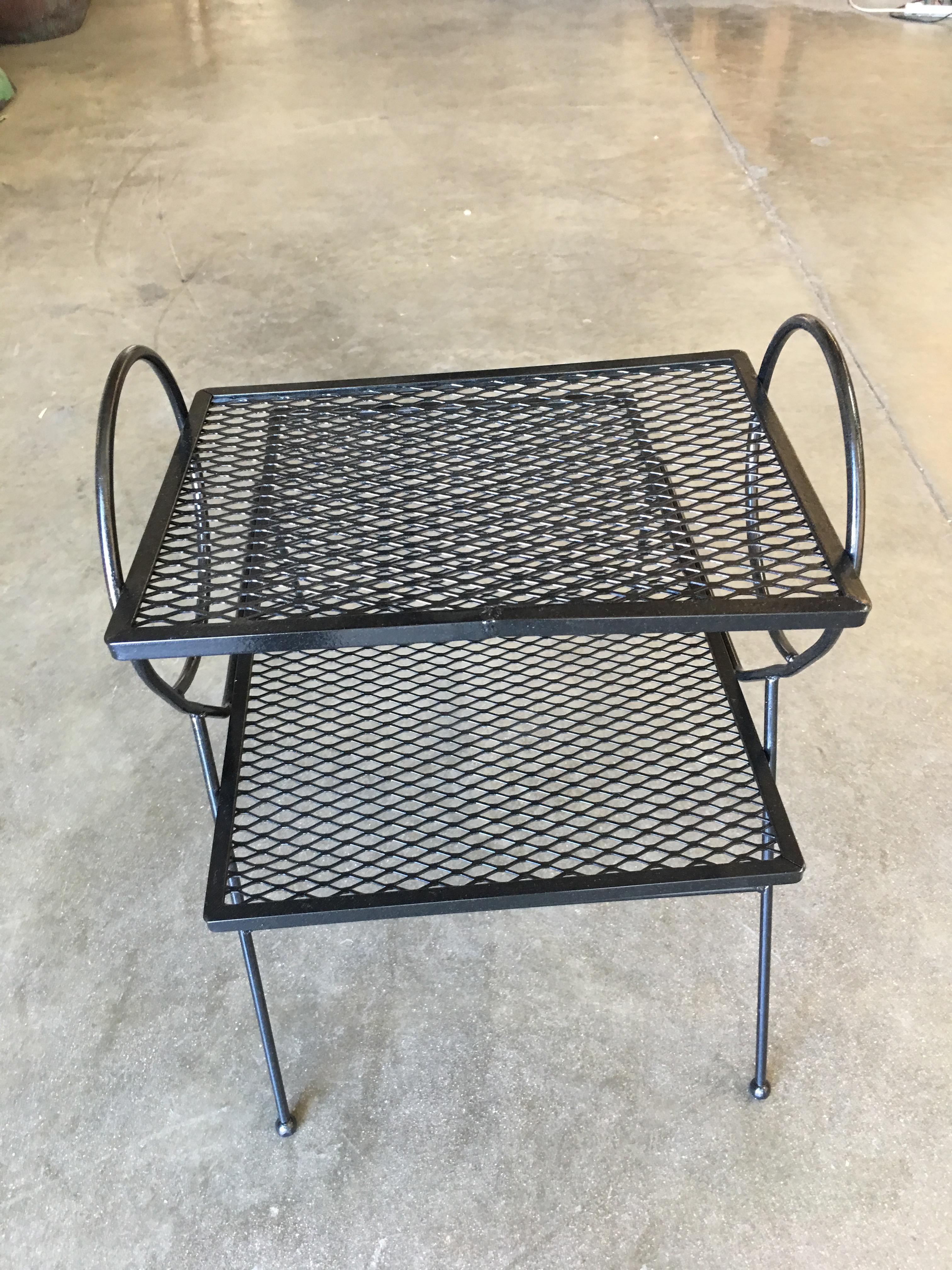 Early Two-Tier Art Deco Mesh Steel Outdoor/Patio Side Table by Woodard 1