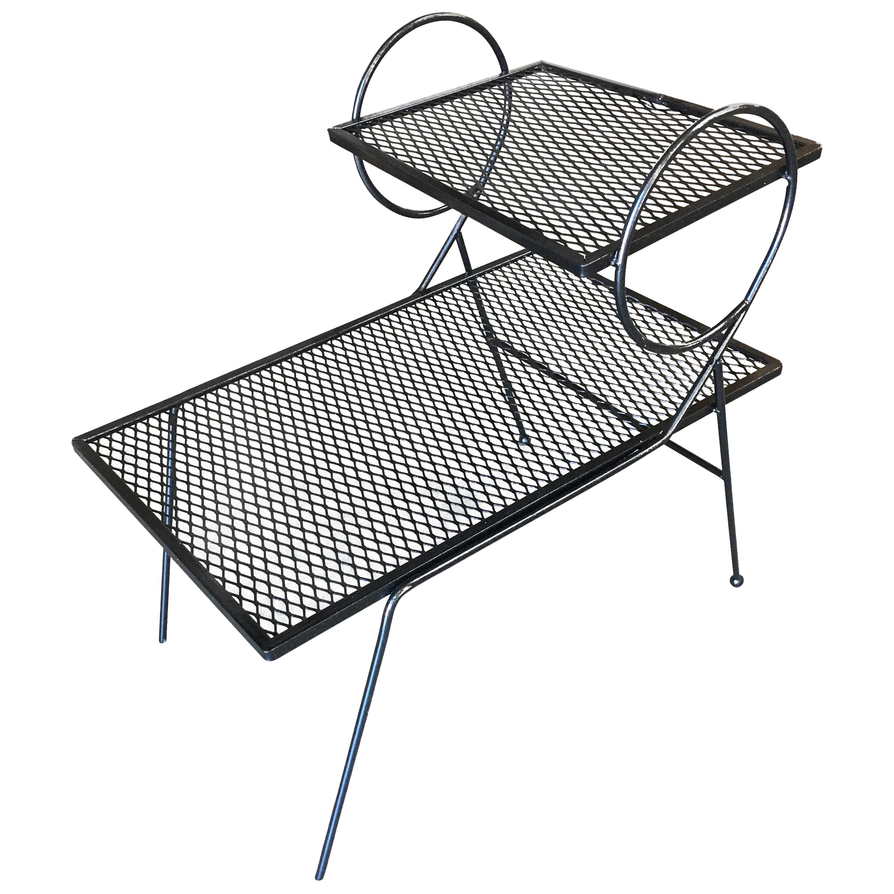 Early Two-Tier Art Deco Mesh Steel Outdoor/Patio Side Table by Woodard