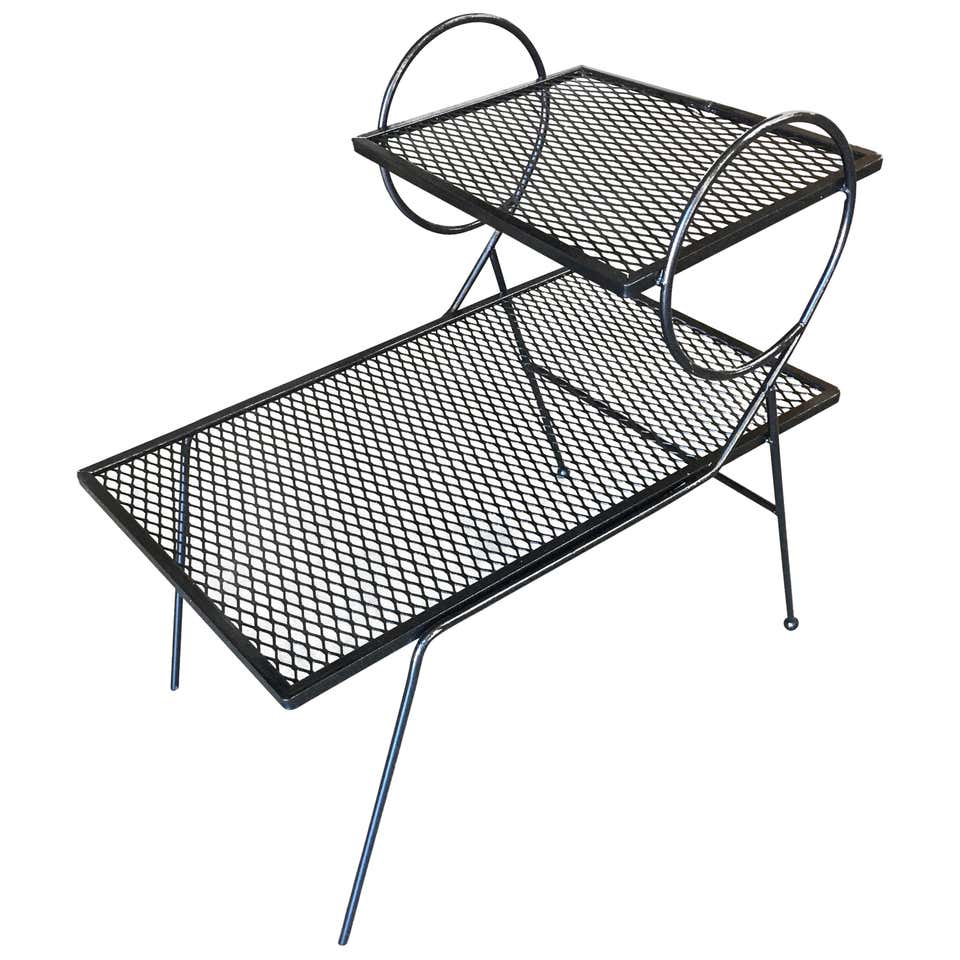 Early Two-Tier Art Deco Mesh Steel Outdoor/Patio Side Table by Woodard ...