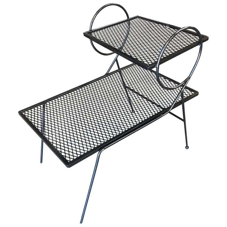 Early TwoTier Art Deco Mesh Steel Outdoor/Patio Side Table by Woodard
