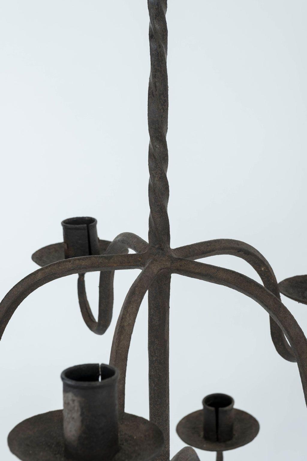 French Provincial Early Two-Tier Forged Iron Chandelier For Sale