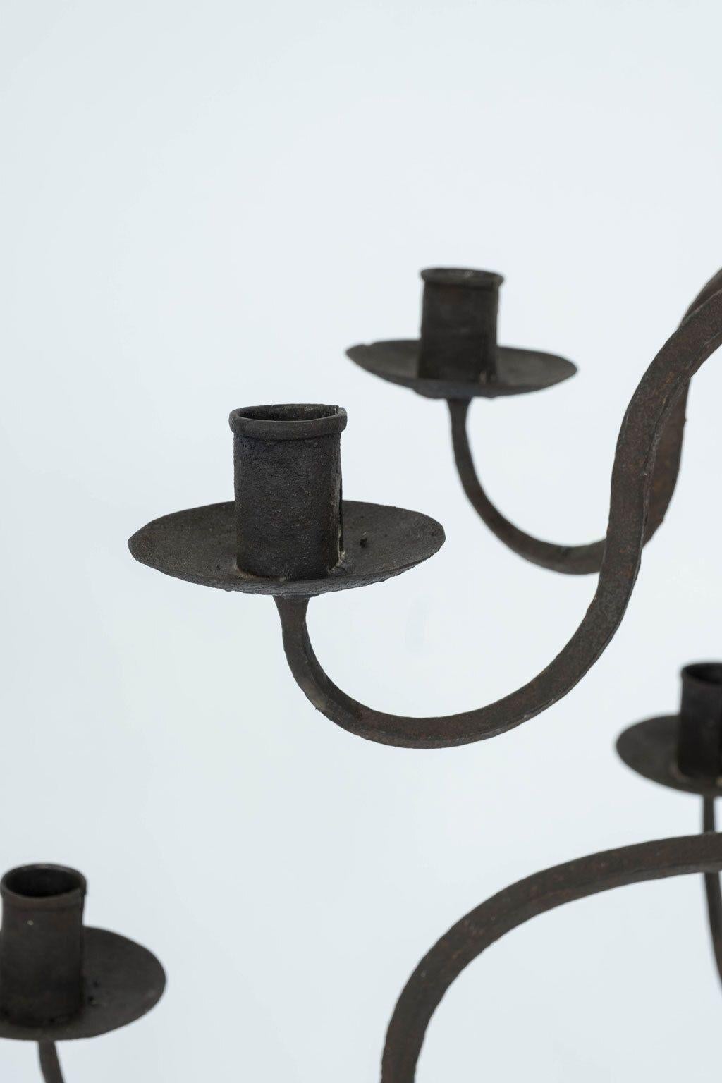 Spanish Early Two-Tier Forged Iron Chandelier For Sale