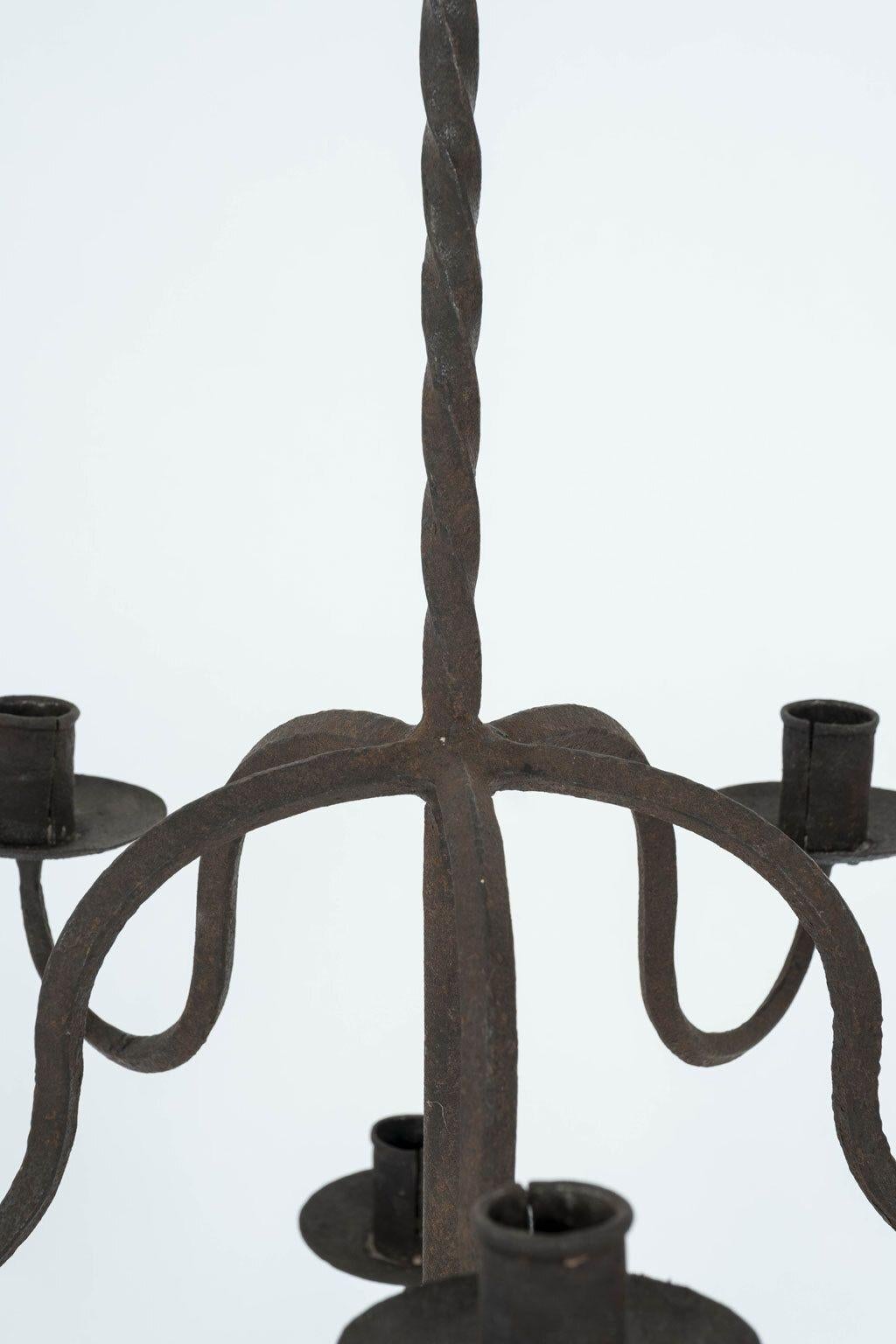 Early Two-Tier Forged Iron Chandelier In Fair Condition For Sale In Houston, TX