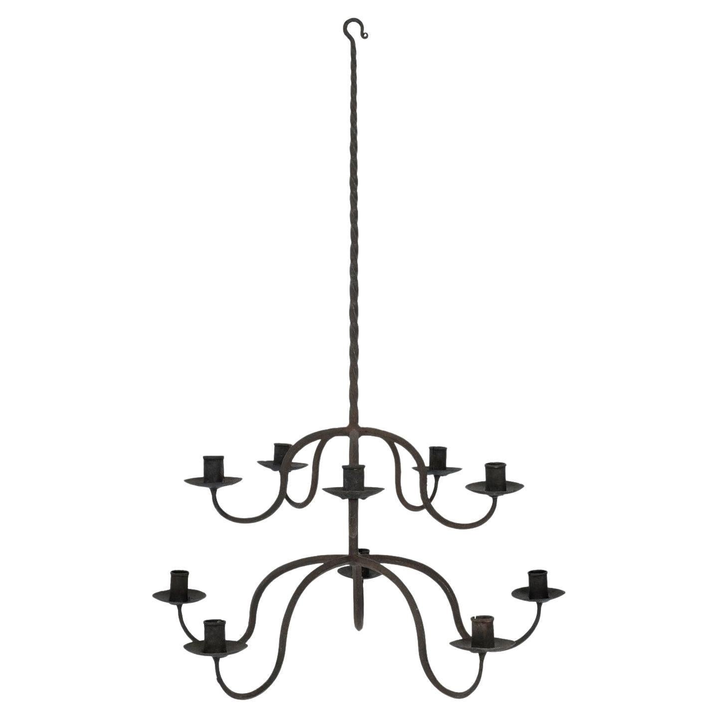 Early Two-Tier Forged Iron Chandelier