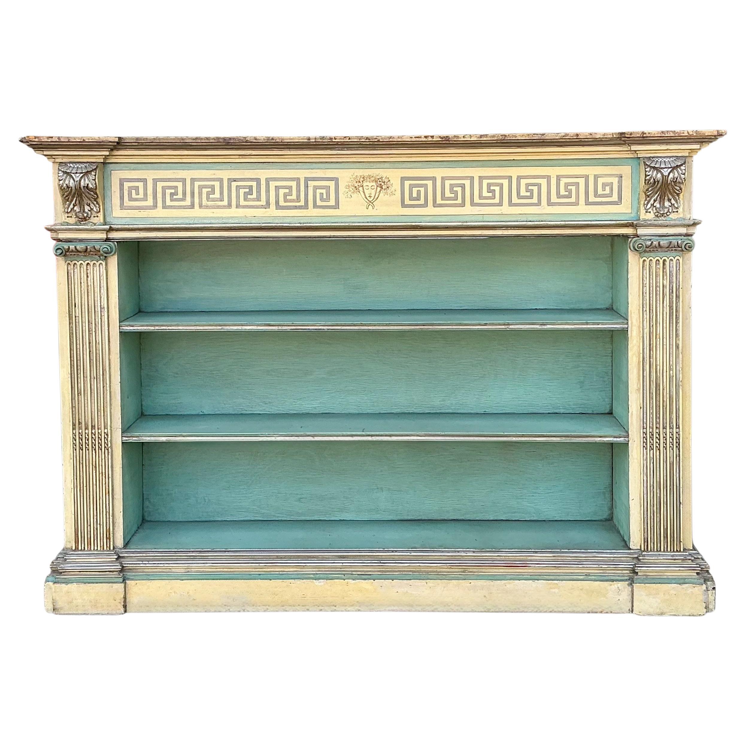 Frühes venezianisches handbemaltes Bücherregal im neoklassischen Stil, handbemalt, Kunstmarmorplatte im Angebot