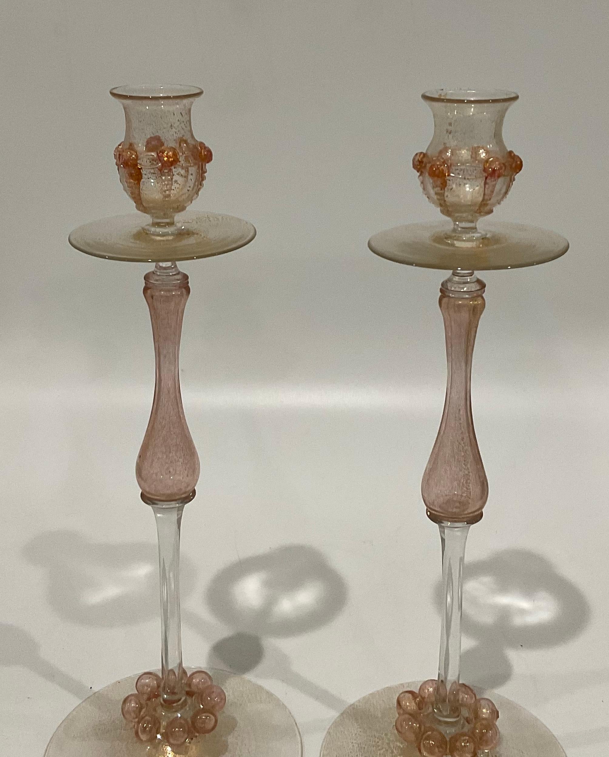 Italian Early Venetian Murano Console Set Center Piece Pair Candle Holders For Sale