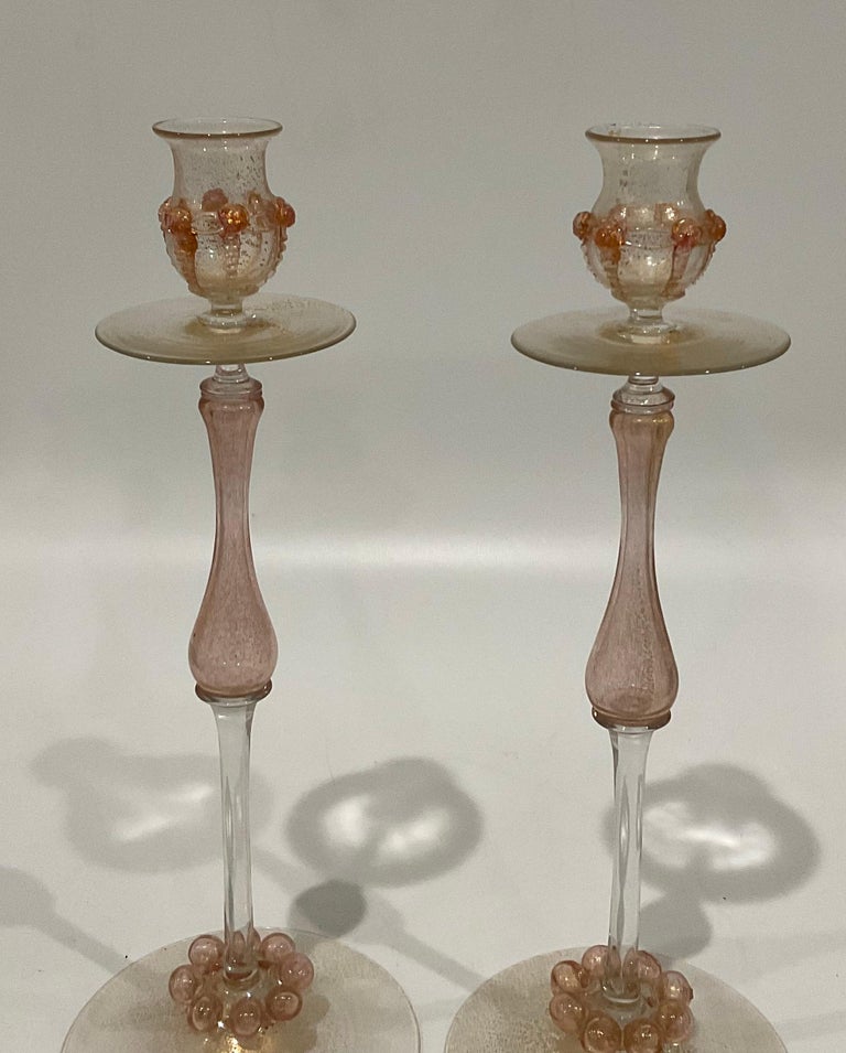 Early Murano Console Set Center Piece Pair Candle Holders For