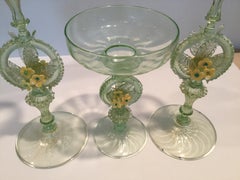 Early Venetian Murano Console Set Pair Candles and Centerpiece
