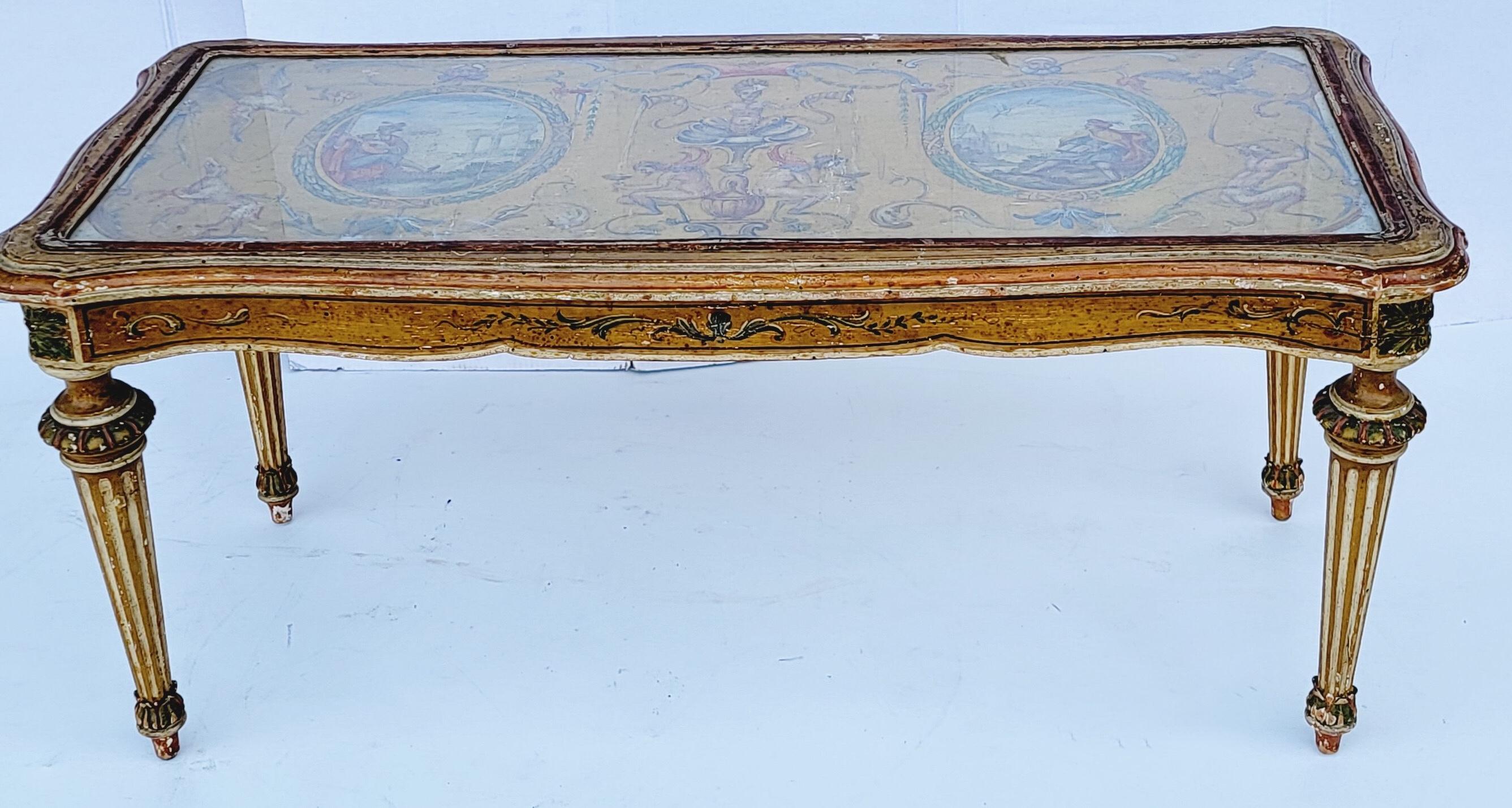 Italian Early Venetian Neo-Classical Style Hand Painted Coffee Table