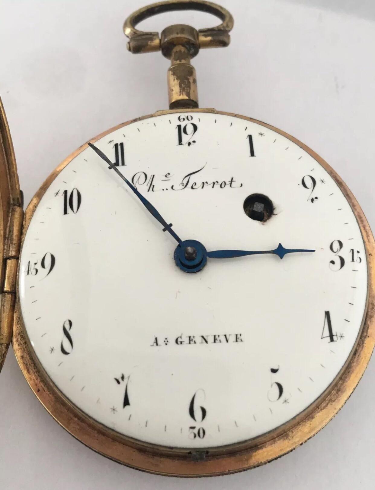 Early Verge, Fusee, Red Enamel Pocket Watch Signed Philipe Terrot, A Geneve In Good Condition For Sale In Carlisle, GB