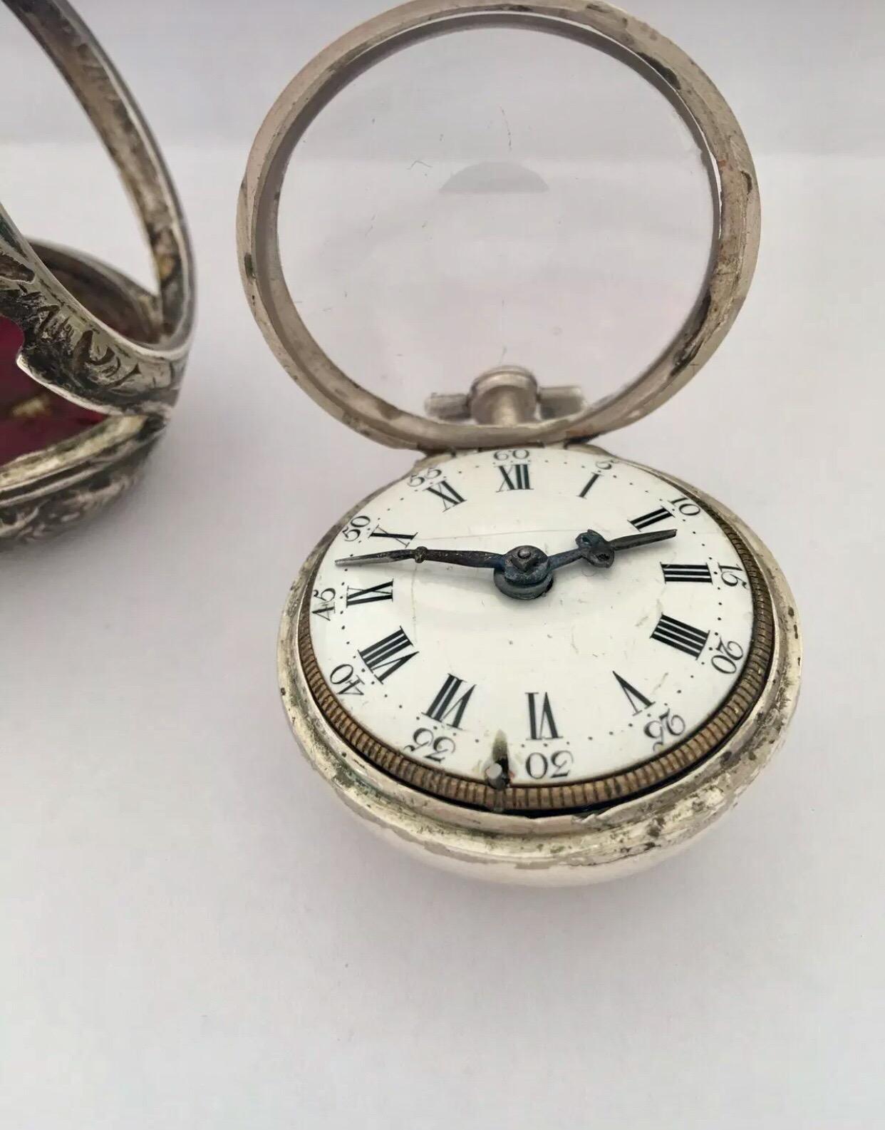 Early Verge Fusee Repousse Silver Pocket Watch by Thomas Lambford, London For Sale 2