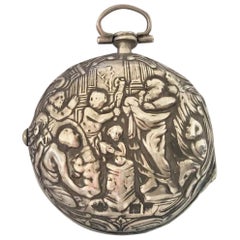 Early Verge Fusee Repousse Silver Pocket Watch by Thomas Lambford, London