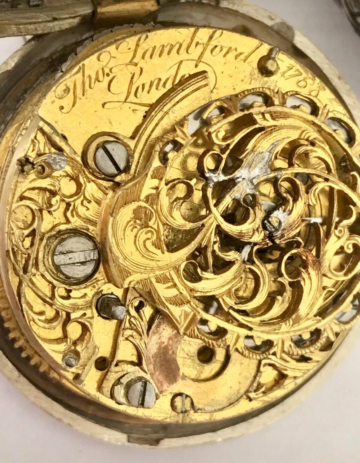 Early Verge Fusee Repousse Silver Pocket Watch by Thomas Lambford, London In Good Condition For Sale In Carlisle, GB