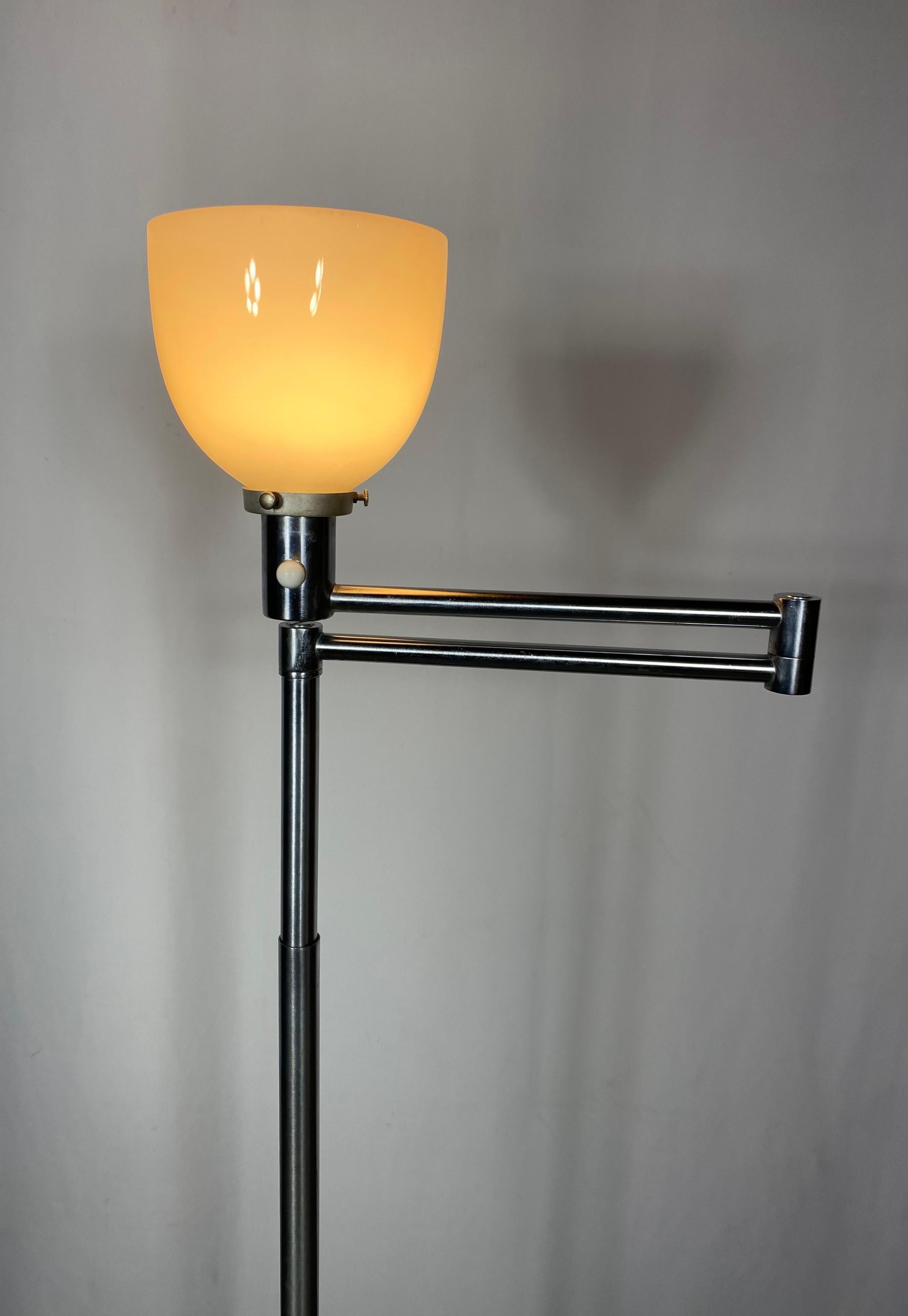 Stainless Steel Early  Version Walter Von Nessen swing out floor lamp For Sale