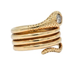Early Victorian 0.20 Carat Diamond 14 Karat Gold Snake Ring