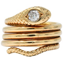 Early Victorian 0.20 Carat Diamond 14 Karat Gold Snake Ring