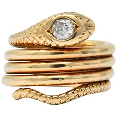 Early Victorian 0.20 Carat Diamond 14 Karat Gold Snake Ring Early Victorian 0.20 Carat Diamond 14 Karat Gold Snake Ring