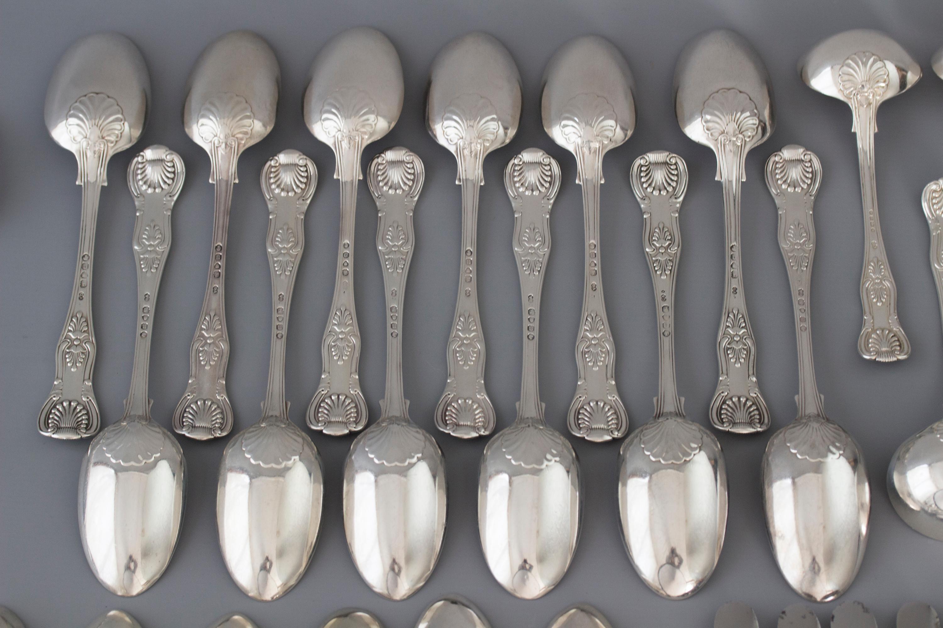 Early Victorian 12 Place Silver Kings Pattern Canteen by George Adams 5