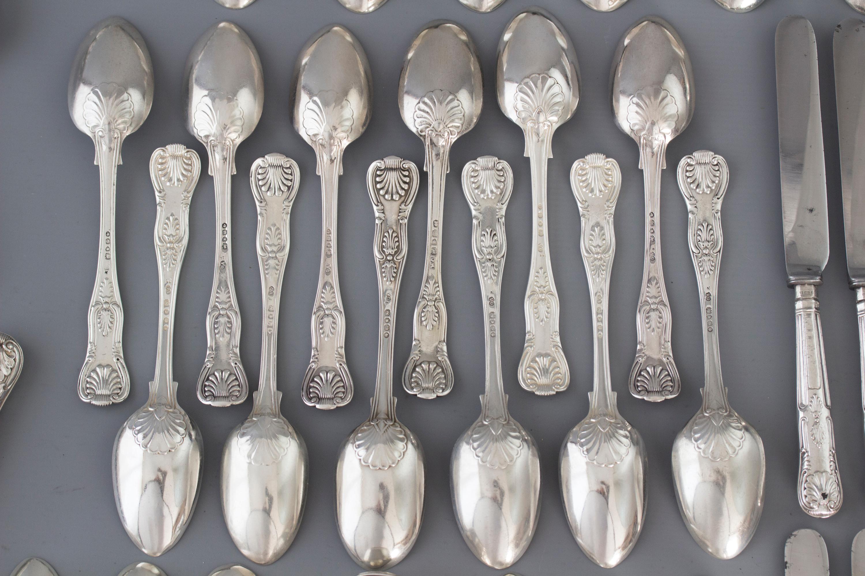 Early Victorian 12 Place Silver Kings Pattern Canteen by George Adams For Sale 1