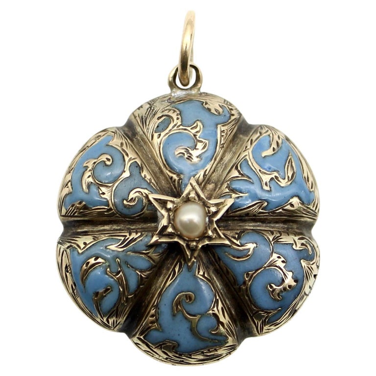 Early Victorian 14K Gold and Enamel Locket For Sale