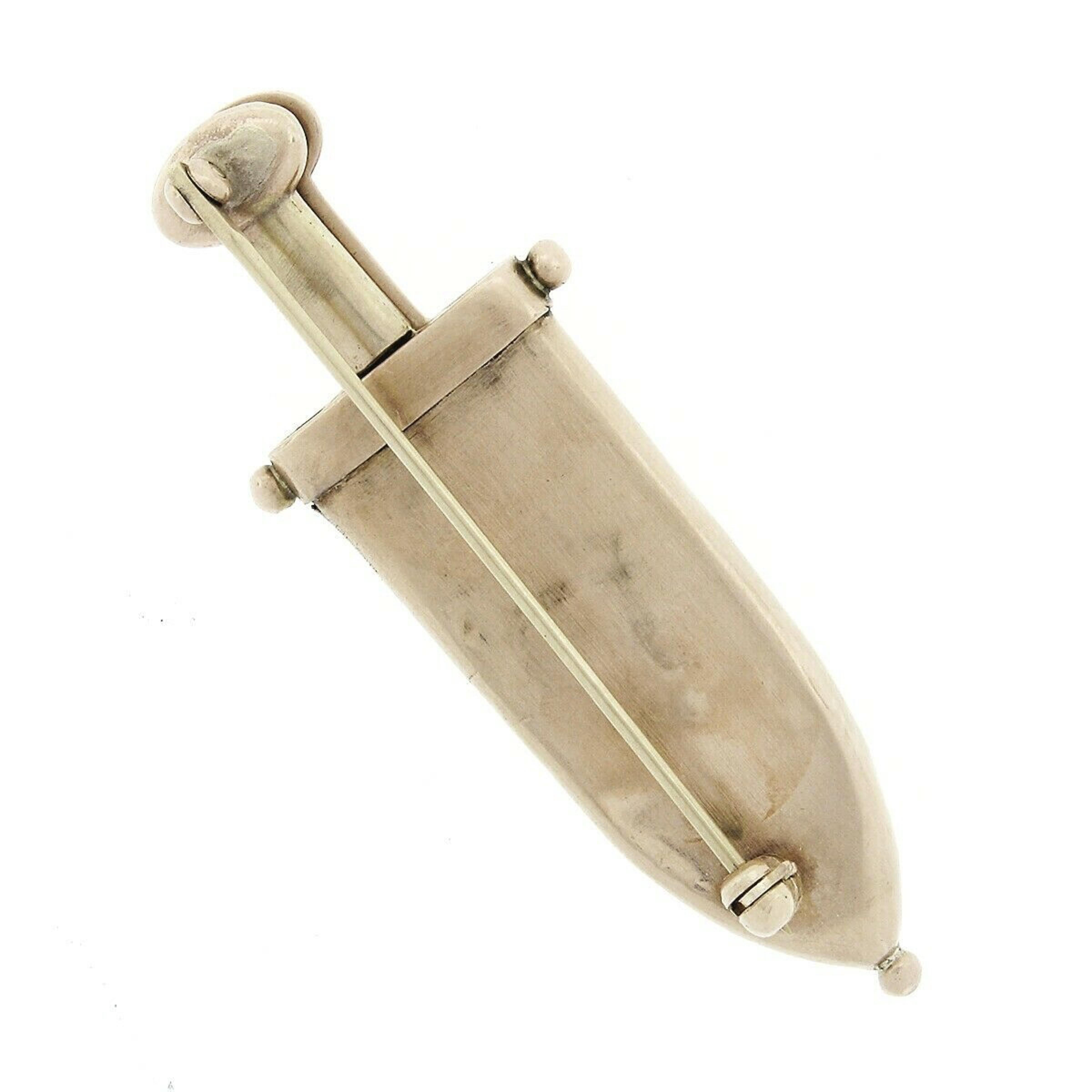Early Victorian 14k Gold Emerald Mine Diamond Sword Cigar Cutter Brooch Pin In Fair Condition For Sale In Montclair, NJ