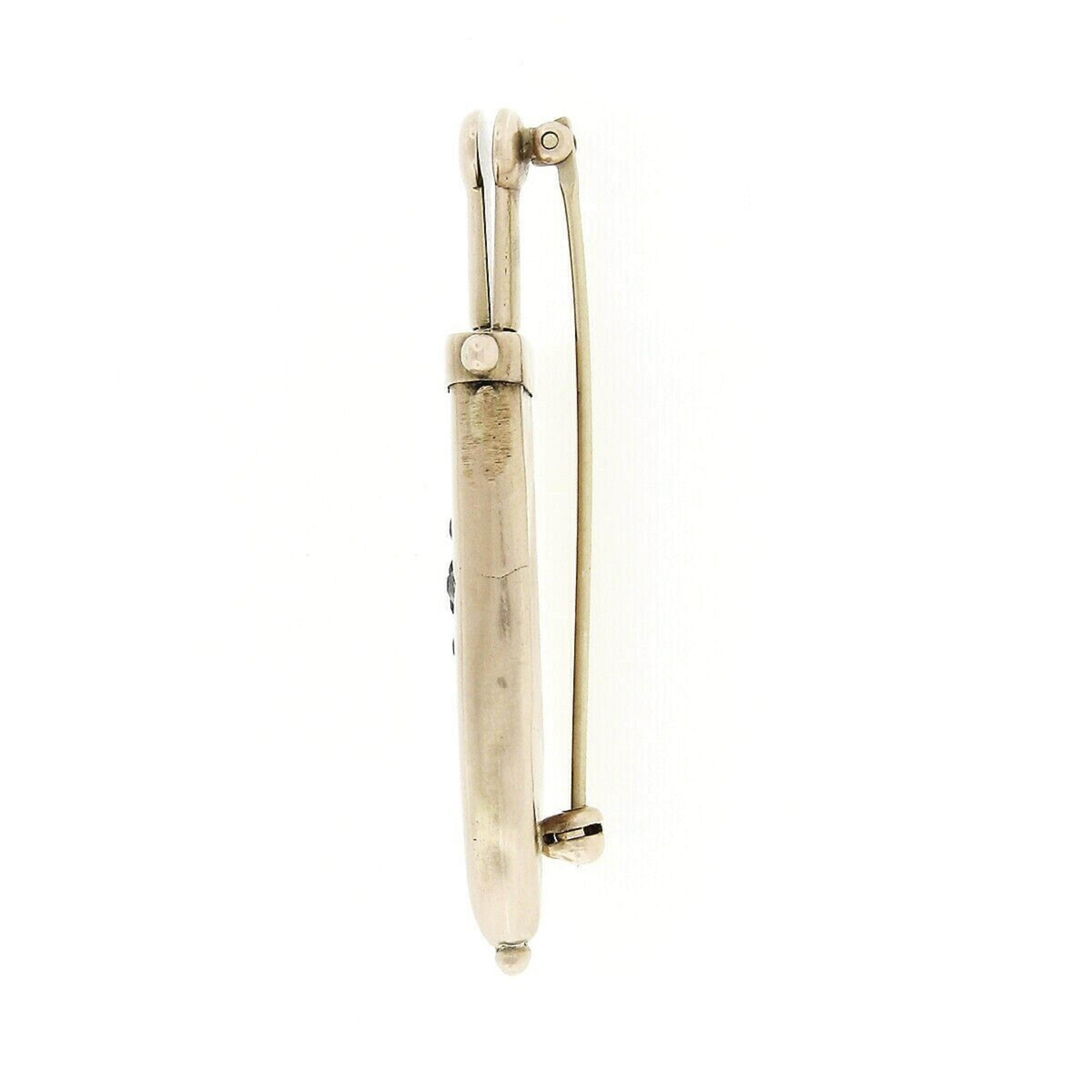 Early Victorian 14k Gold Emerald Mine Diamond Sword Cigar Cutter Brooch Pin For Sale 1