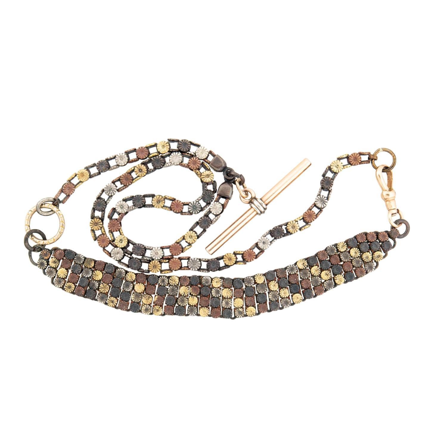 Early Victorian 14k/Mixed Metal Shakudo Chain In Good Condition For Sale In Narberth, PA