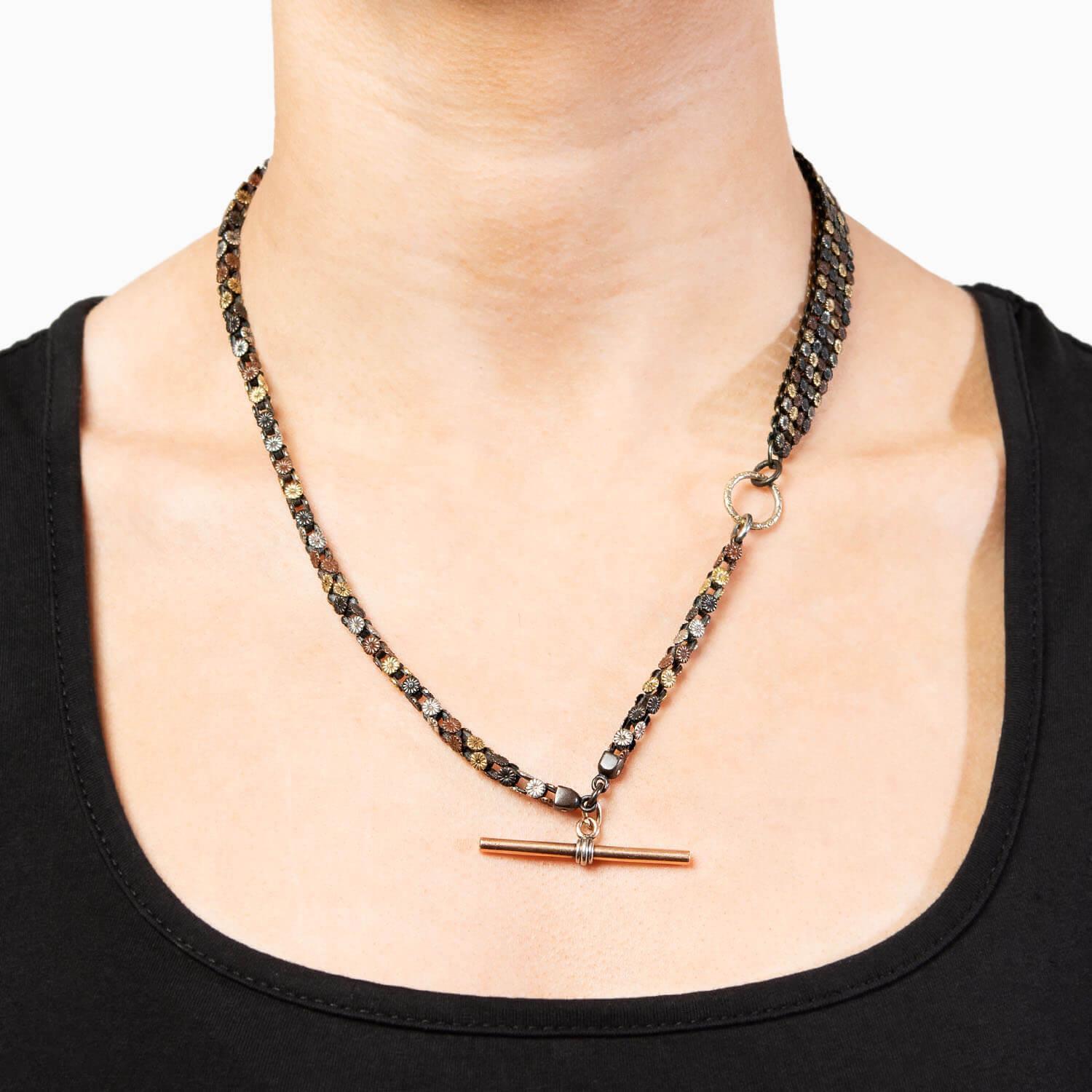 Early Victorian 14k/Mixed Metal Shakudo Chain For Sale 1