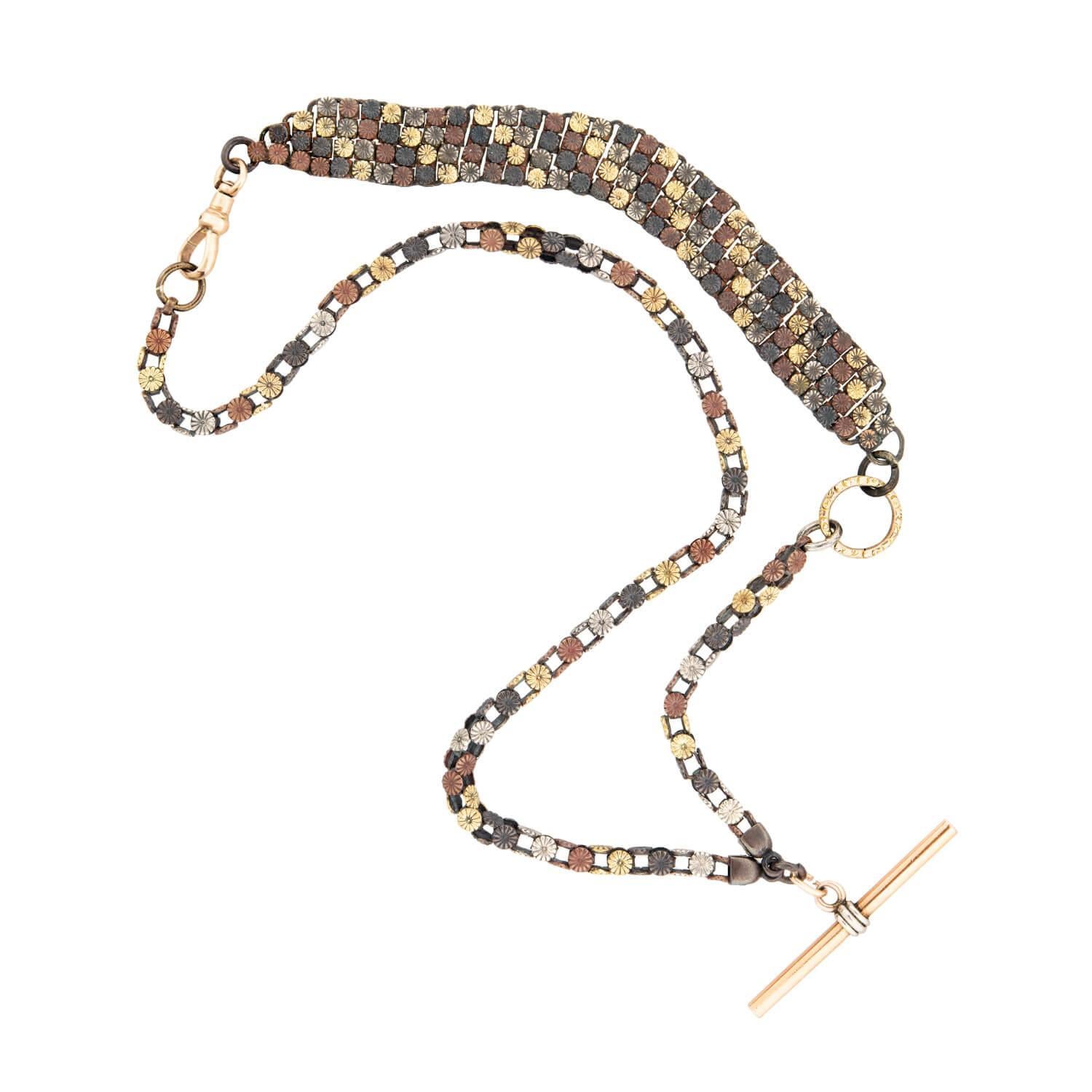 Early Victorian 14k/Mixed Metal Shakudo Chain For Sale