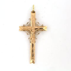 Early Victorian 14k Pink Gold Cross Pendant with Jesus, Circa 1880