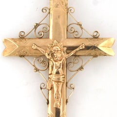 Early Victorian 14k Pink Gold Cross Pendant with Jesus, Circa 1880