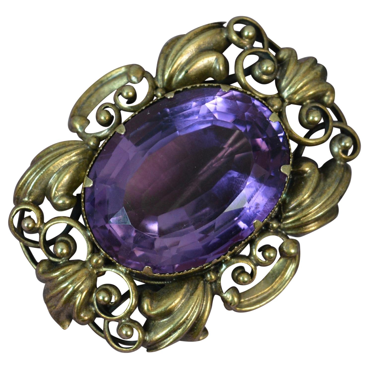Early Victorian 15 Carat Gold and Amethyst Statement Brooch