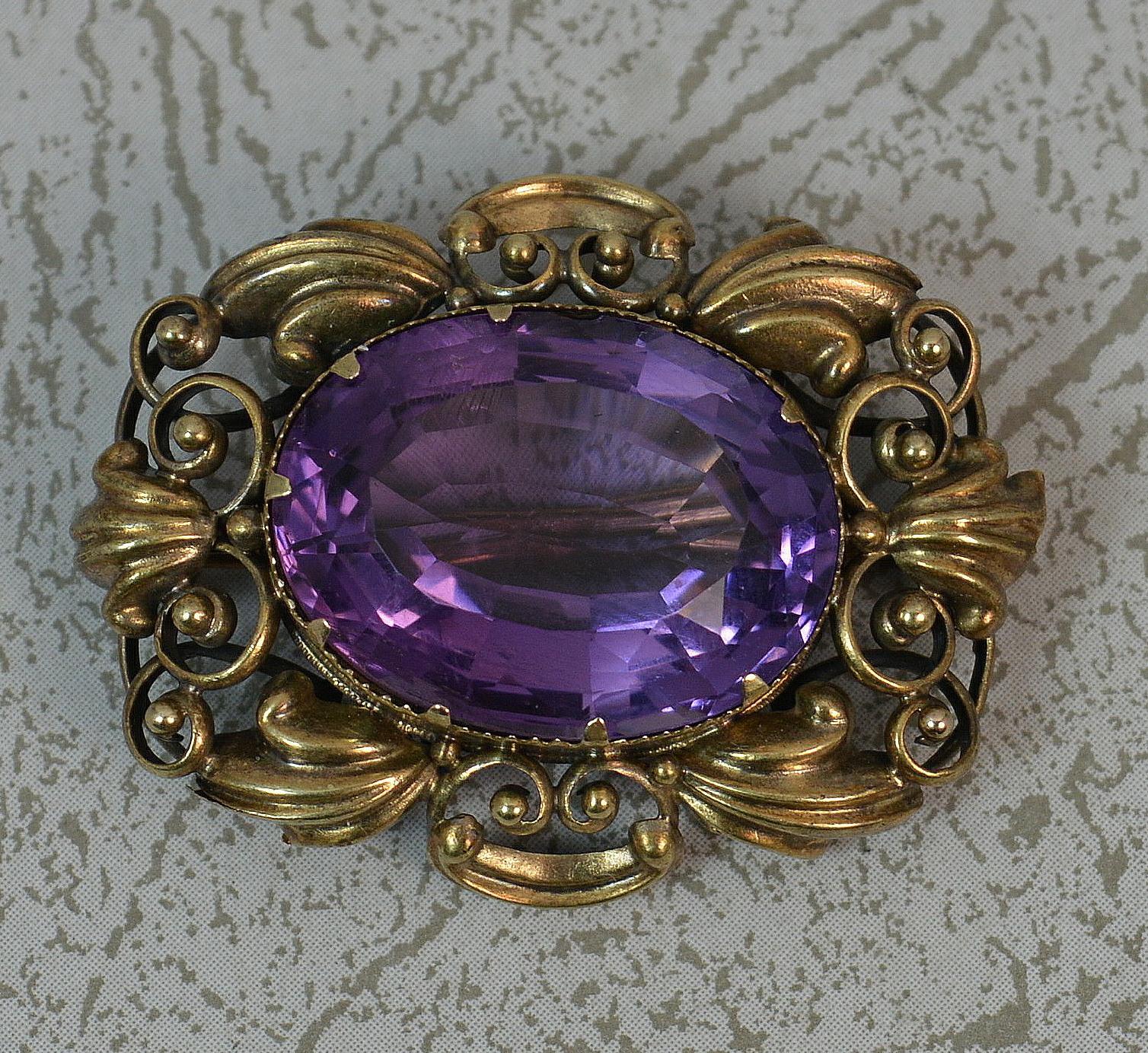 Early Victorian 15 Carat Gold and Amethyst Statement Brooch 6