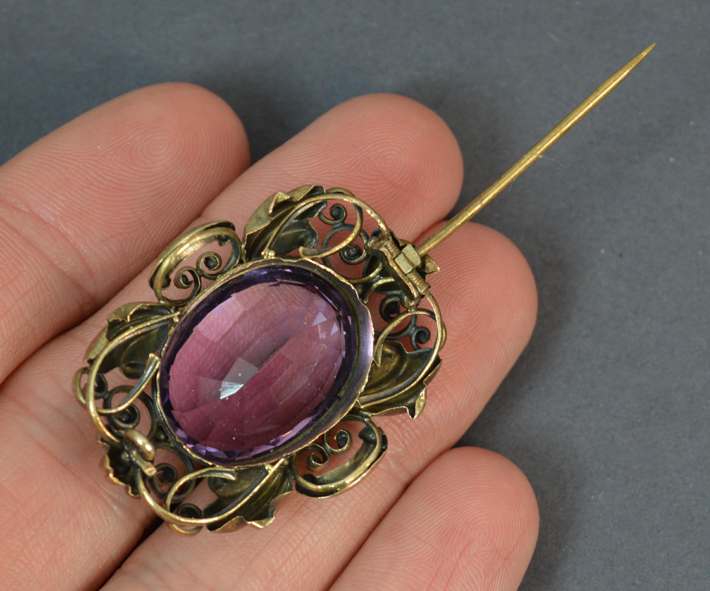 Early Victorian 15 Carat Gold and Amethyst Statement Brooch 7