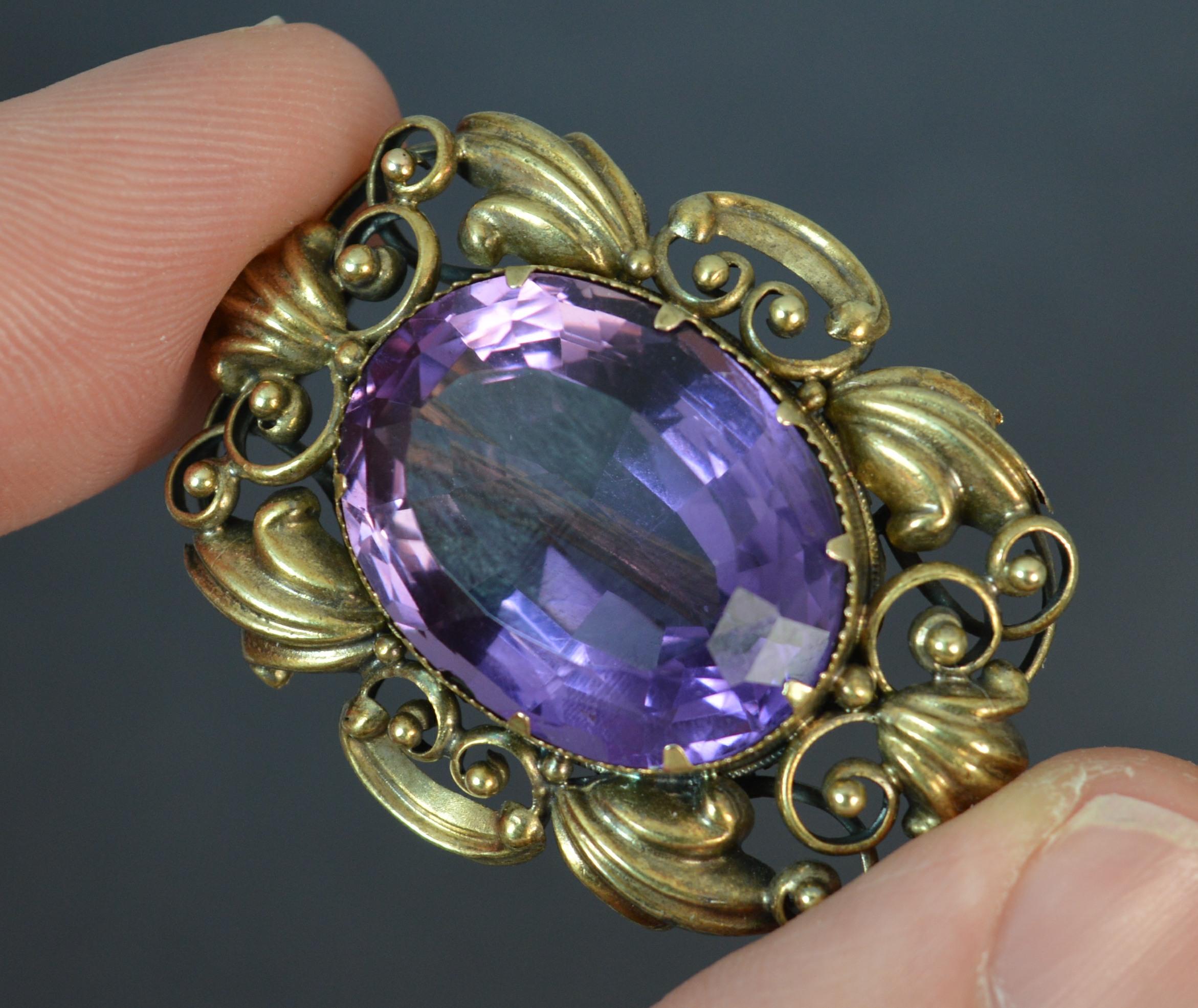 Early Victorian 15 Carat Gold and Amethyst Statement Brooch In Good Condition In St Helens, GB