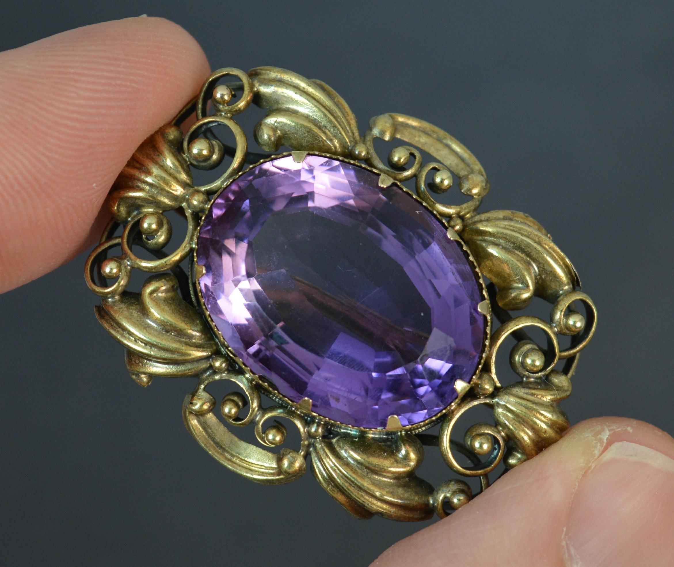 Women's Early Victorian 15 Carat Gold and Amethyst Statement Brooch
