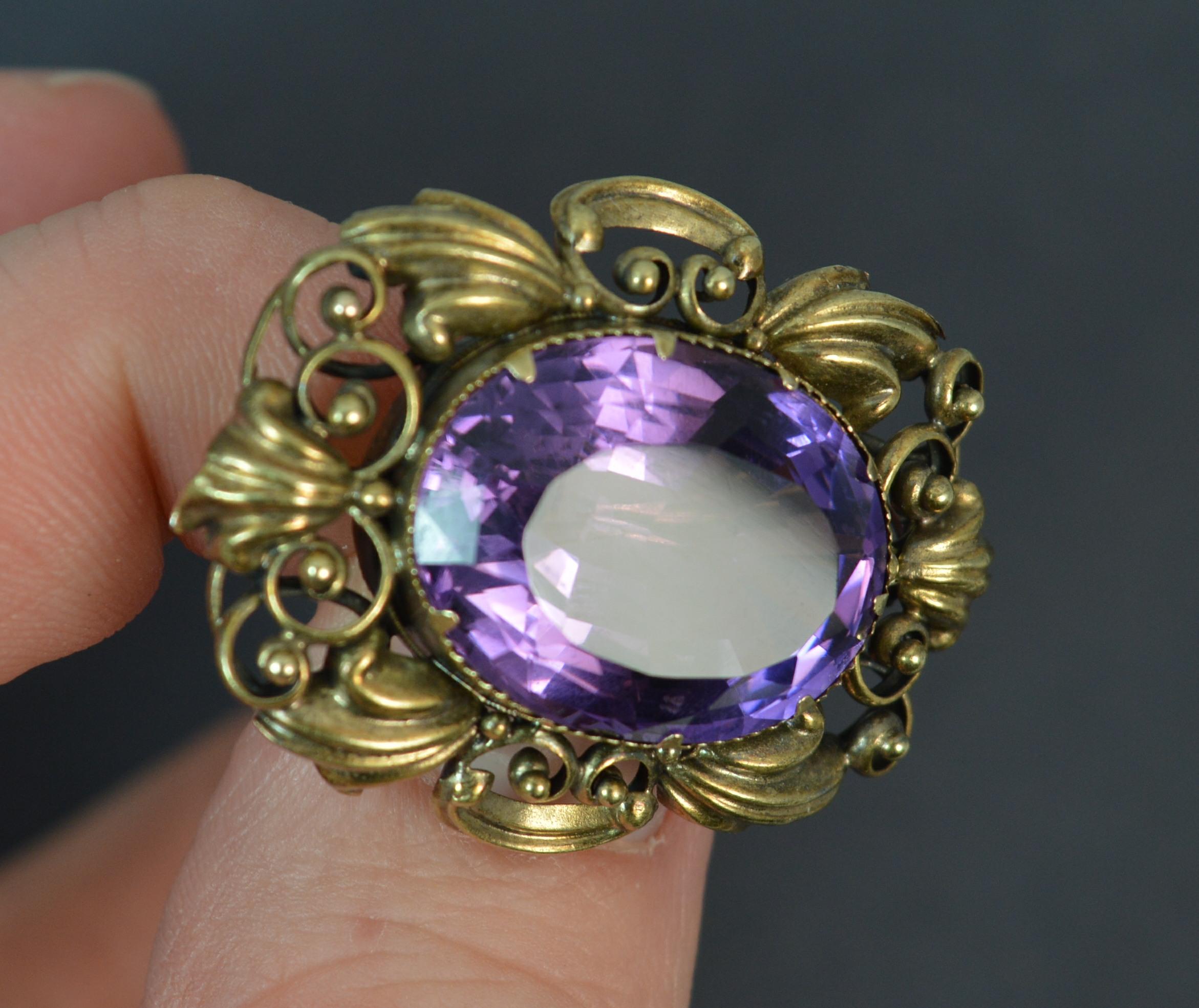 Early Victorian 15 Carat Gold and Amethyst Statement Brooch 1