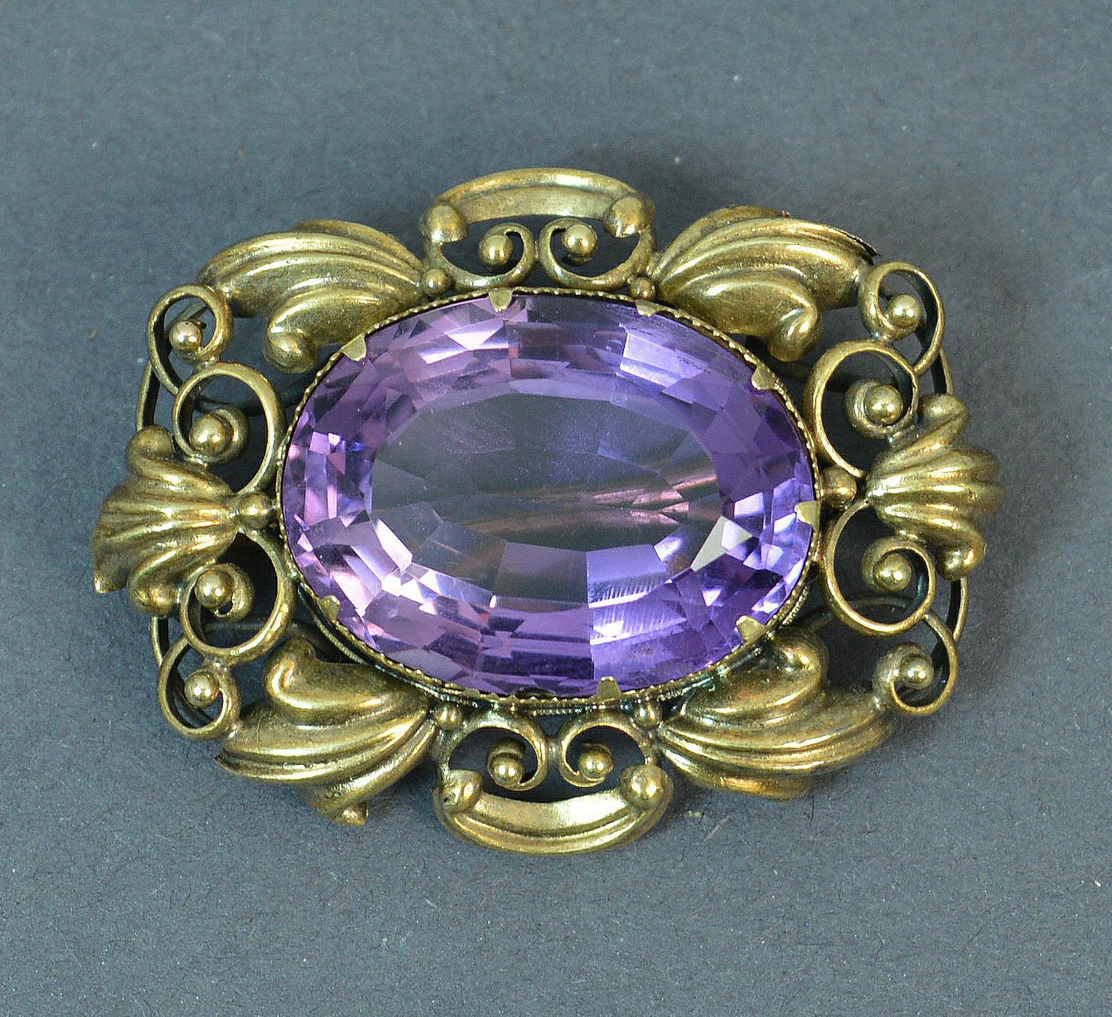 Early Victorian 15 Carat Gold and Amethyst Statement Brooch 2