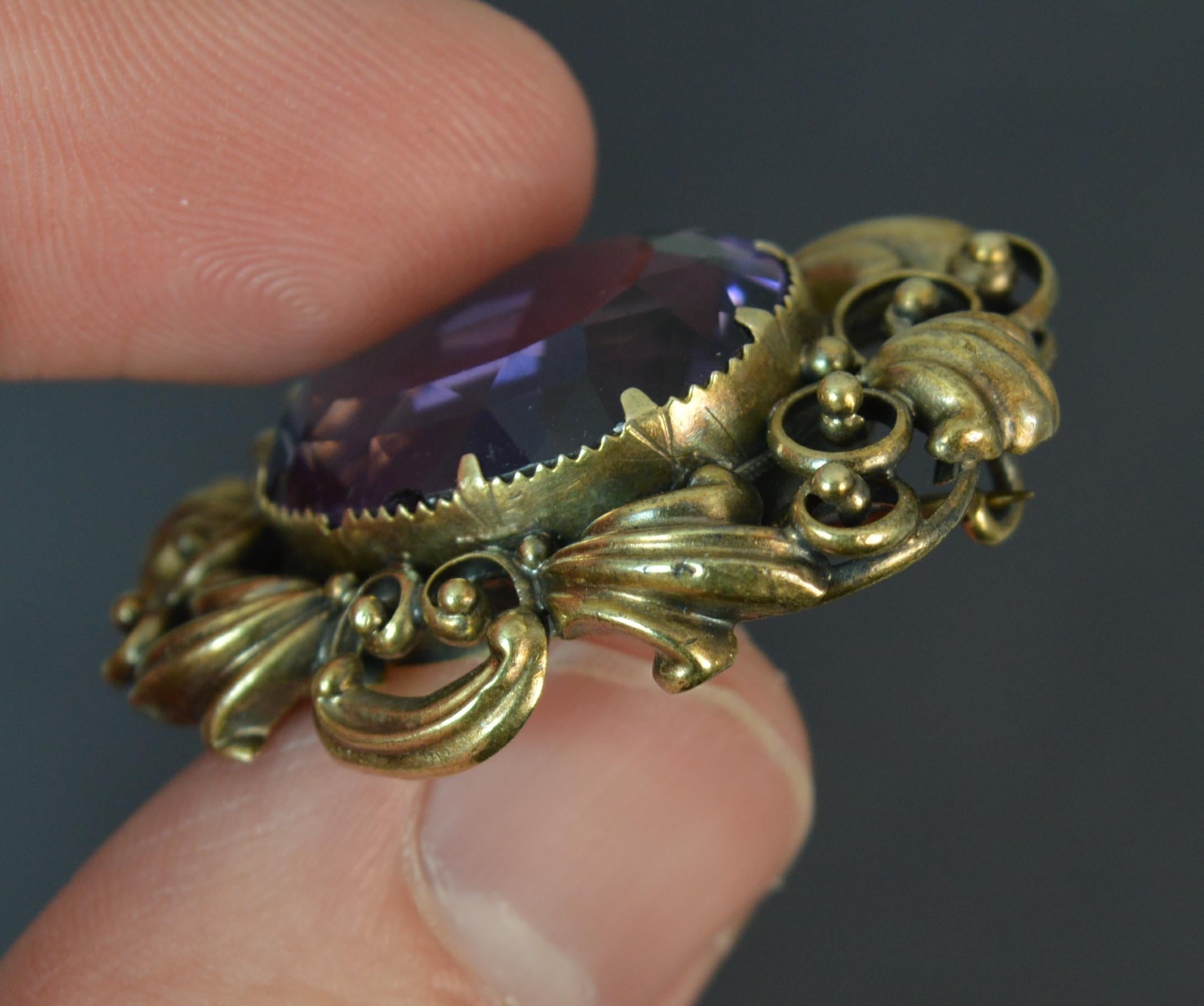 Early Victorian 15 Carat Gold and Amethyst Statement Brooch 3