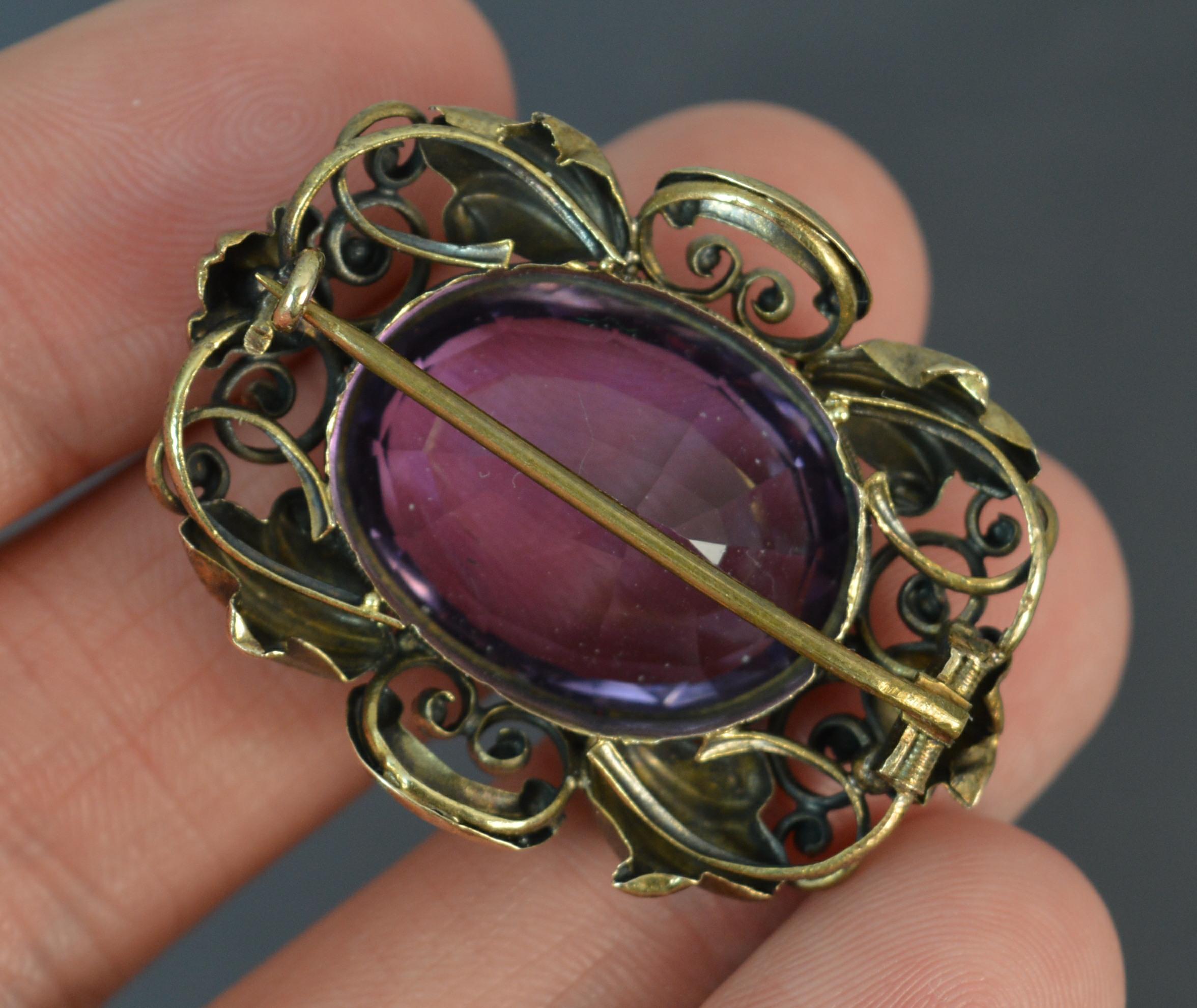 Early Victorian 15 Carat Gold and Amethyst Statement Brooch 4
