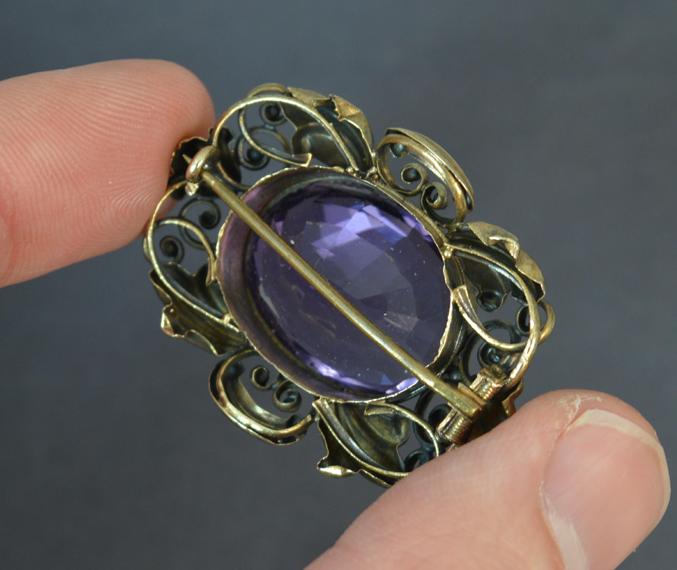 Early Victorian 15 Carat Gold and Amethyst Statement Brooch 5
