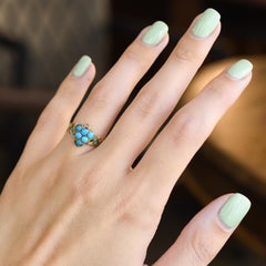 Early Victorian 15k Gold Turquoise Grape Bunch Cluster Ring, Circa 1840