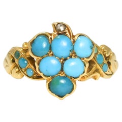 Early Victorian 15k Gold Turquoise Grape Bunch Cluster Ring, Circa 1840