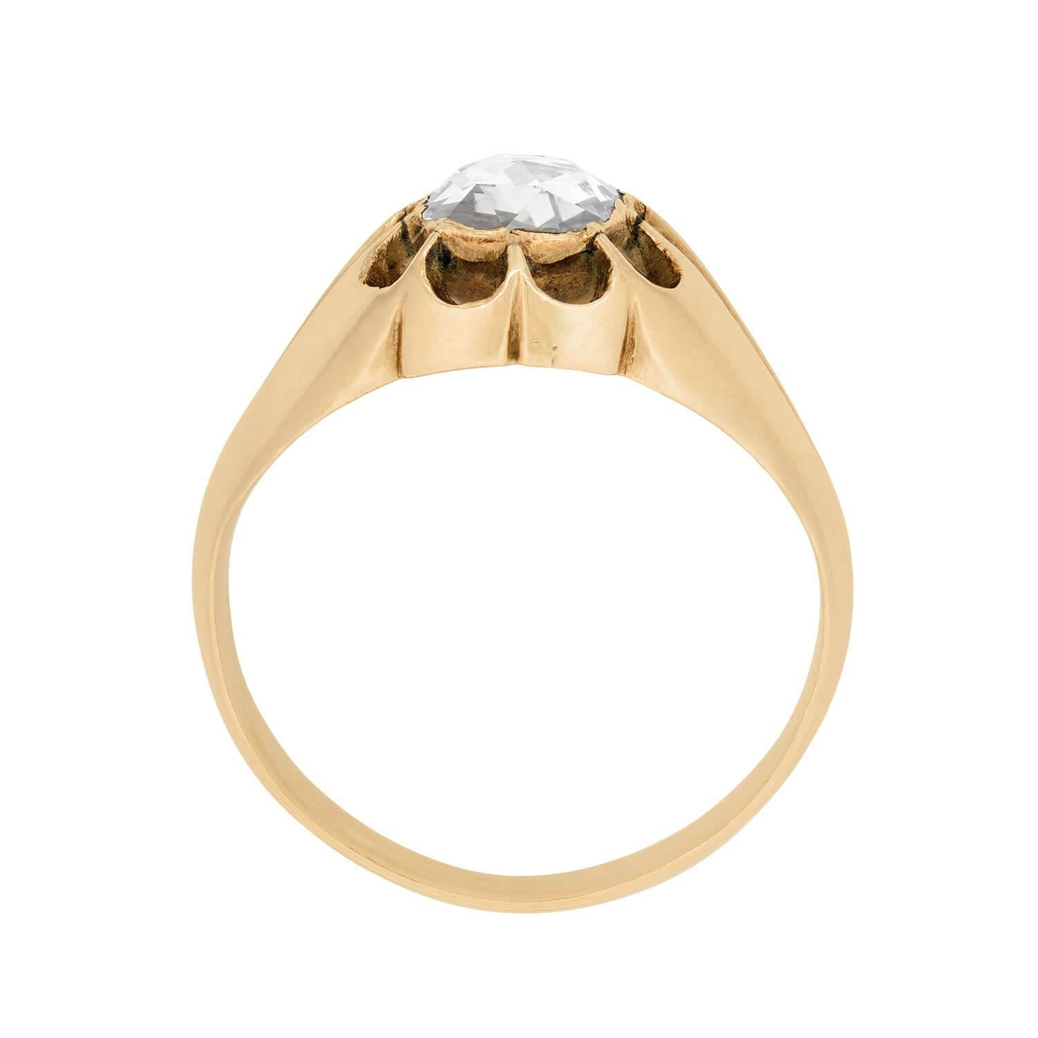 Women's or Men's Early Victorian 15k Rose Cut Diamond Engagement Ring 0.85ct For Sale