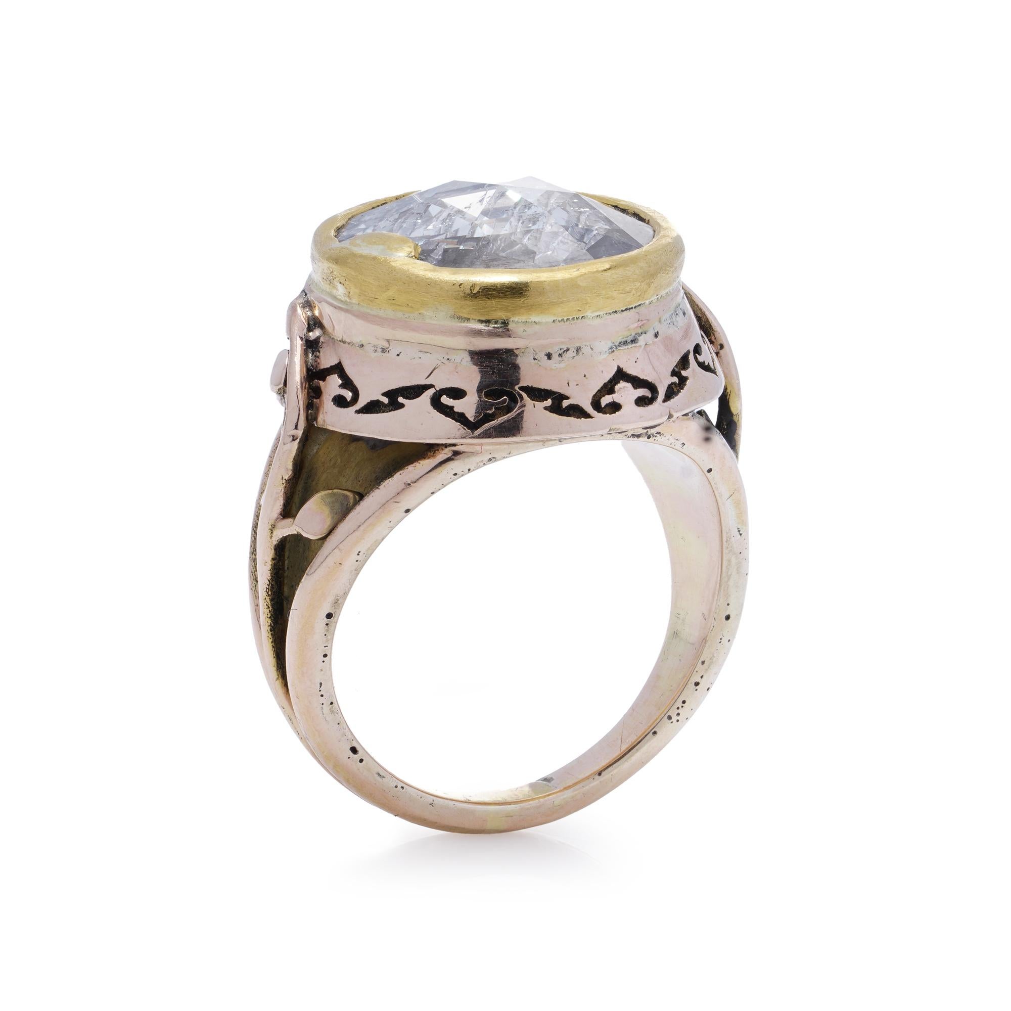 Rose Cut Early Victorian 15kt gold rose - cut diamond ring. For Sale