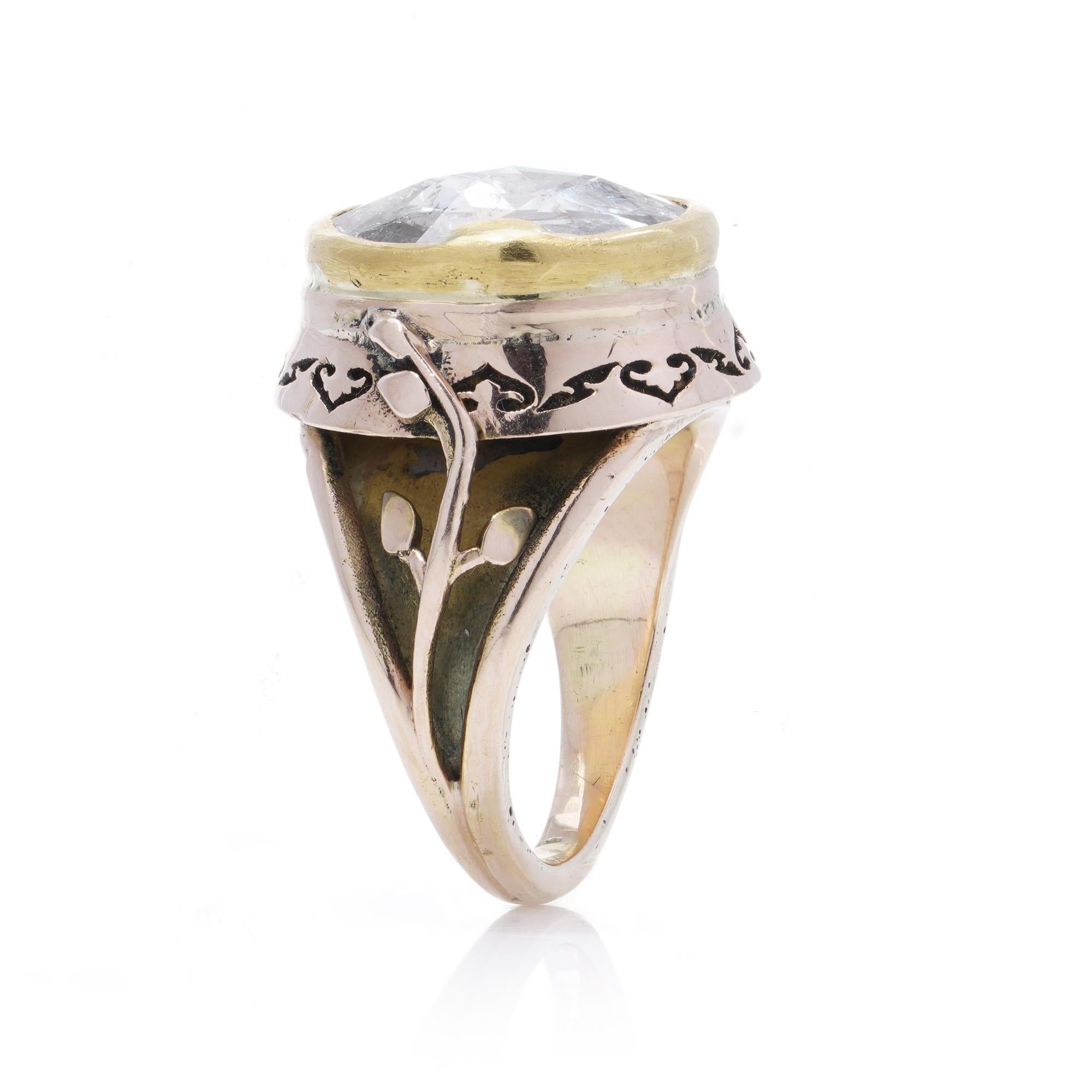 Early Victorian 15kt gold rose - cut diamond ring. In Good Condition For Sale In Braintree, GB