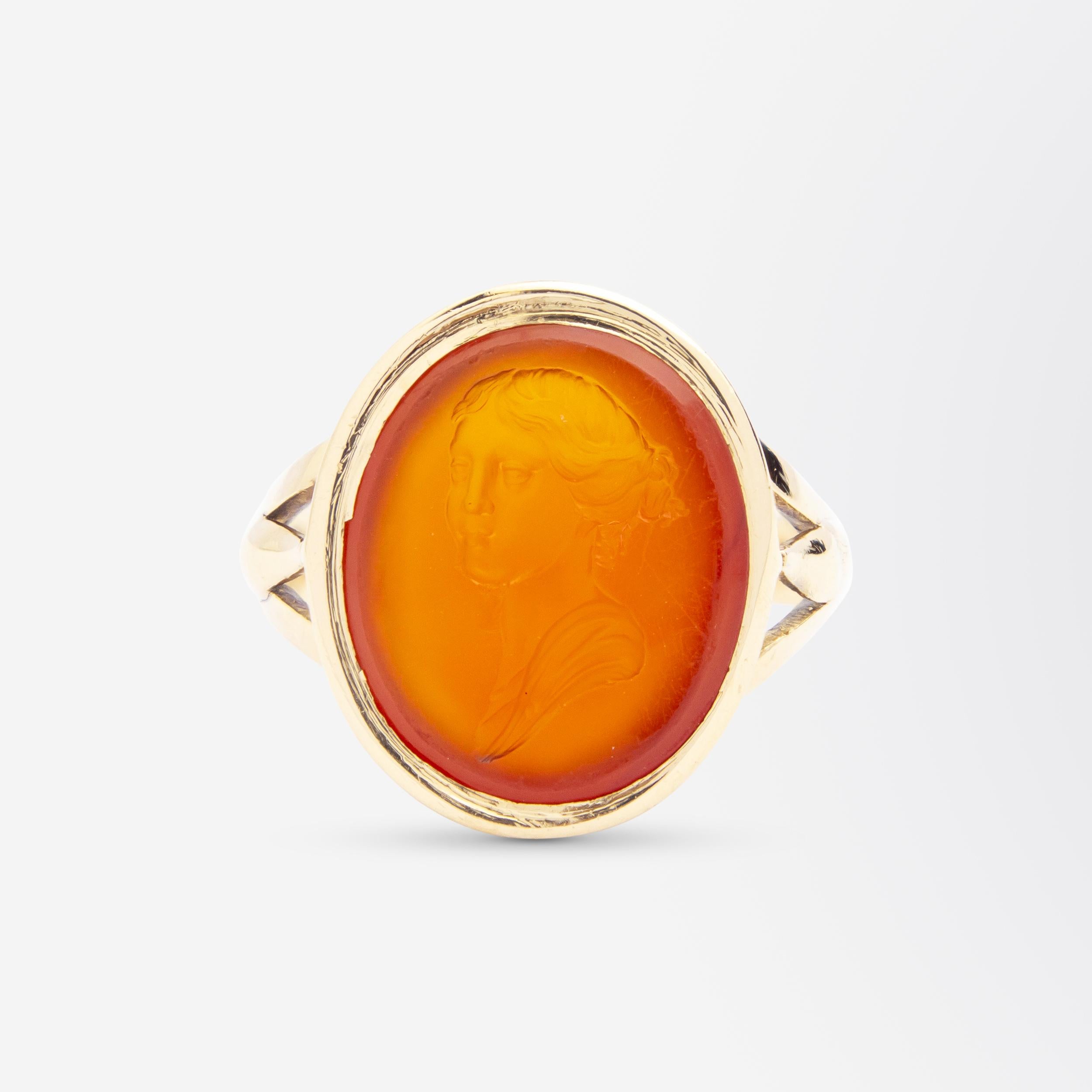 Uncut Early Victorian 18 Karat Gold & Carnelian Intaglio Ring For Sale