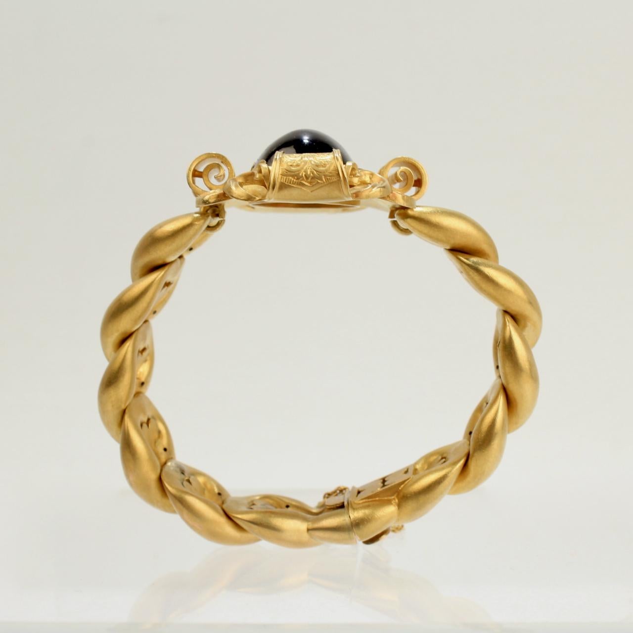Early Victorian 18 Karat Gold and Garnet Cabochon Mourning Bracelet, 1840s 4